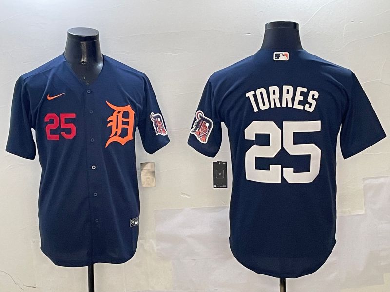 Men Detroit Tigers 25 Torres Drak Blue Game 2025 Nike MLB Jersey style 3123